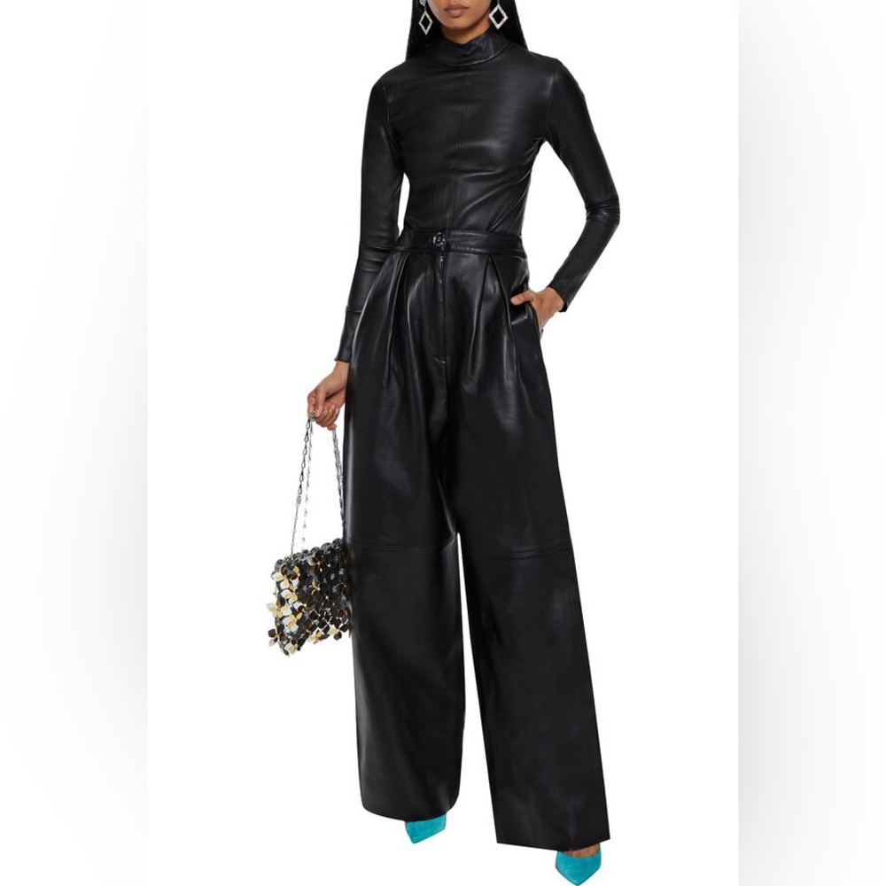 Solace London Black Wide Leg Leather Pants